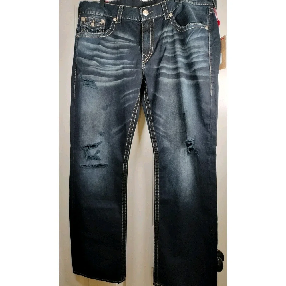 NWT True Religion Straight Flap Big T Jeans Men 42x32 (33) Moonlight Marble